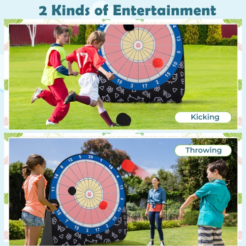 Costway Large Dart Board for Kids with 4 Kick Balls, Carrying Bag Giant Outdoor Kick