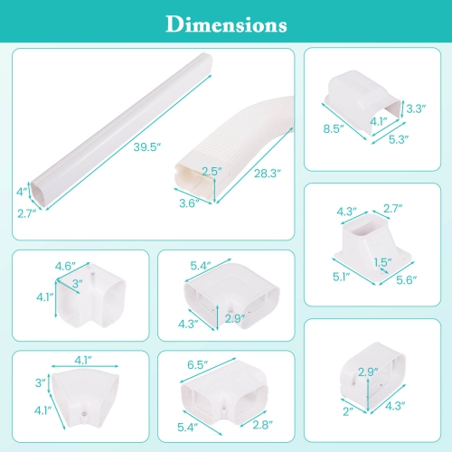 Costway 4" PVC Decorative Mini Split Line Set Cover with Flexible Duct & Straight Duct