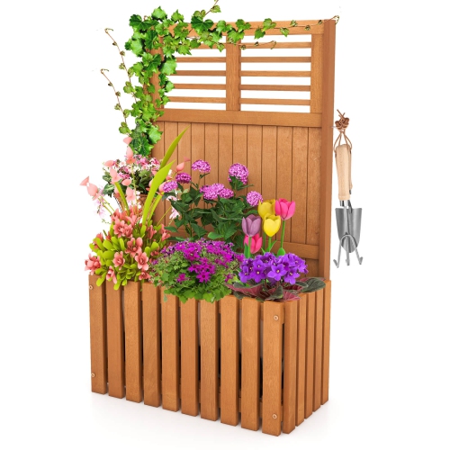 Costway Wooden Plant Stand Raised Garden Bed with Trellis & Planter Box Privacy Screen
