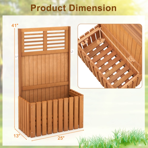 Costway Wooden Plant Stand Raised Garden Bed with Trellis & Planter Box Privacy Screen