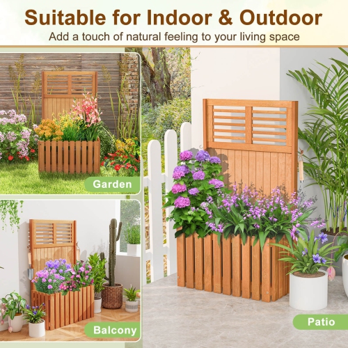 Costway Wooden Plant Stand Raised Garden Bed with Trellis & Planter Box Privacy Screen