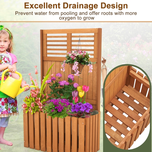 Costway Wooden Plant Stand Raised Garden Bed with Trellis & Planter Box Privacy Screen