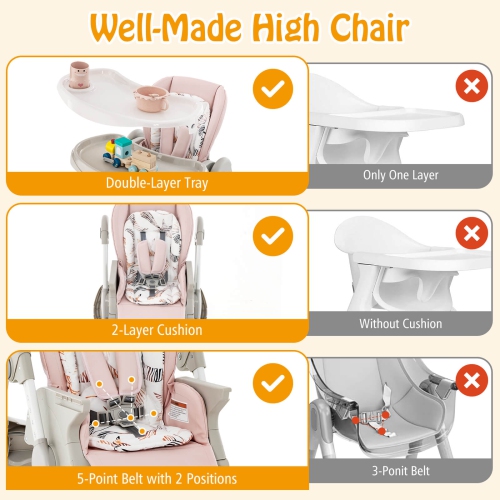 Costway High Chair for Babies & Toddlers with Rolling Wheels Adjustable Height Footrest