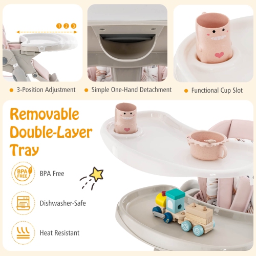 Costway High Chair for Babies & Toddlers with Rolling Wheels Adjustable Height Footrest