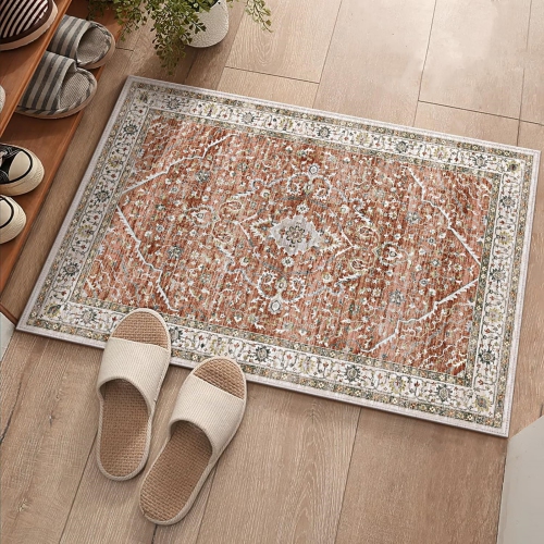 NIERBO  Small Area Rug 2' X 3' for Entryway Kitchen Rug - Soft Rugs Boho Low Pile Non-Slip Rubber Backing Throw Rug Oriental Fall Decor Rug, Border
