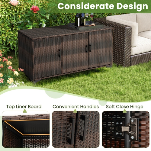 Costway 84 Gallon 3-Door Patio Wicker Storage Cabinet Deck Box with Removable Shelves