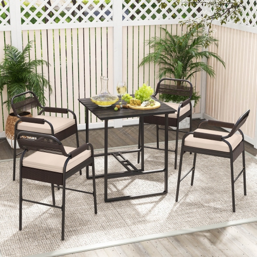 Costway 5-Piece Counter Bar Set Patio Rattan Counter Set with Tabletop