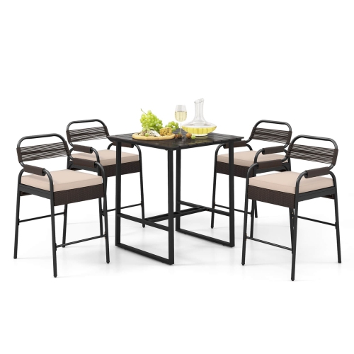 Costway 5-Piece Counter Bar Set Patio Rattan Counter Set with Tabletop