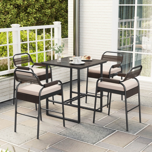 Costway 5-Piece Counter Bar Set Patio Rattan Counter Set with Tabletop