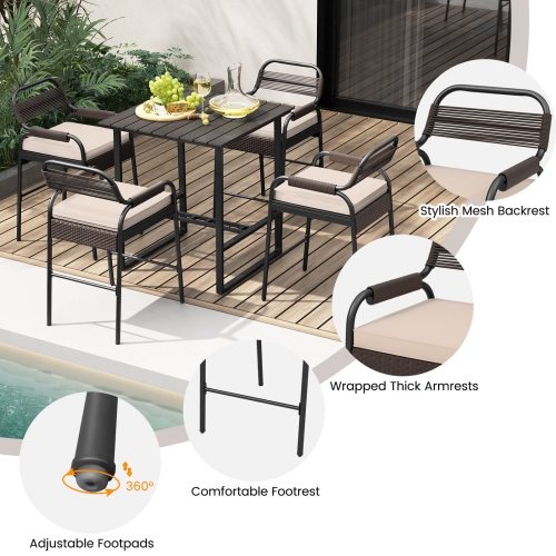 Costway 5-Piece Counter Bar Set Patio Rattan Counter Set with Tabletop