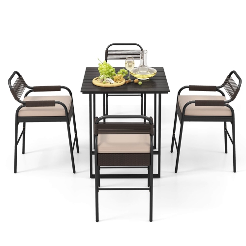 Costway 5-Piece Counter Bar Set Patio Rattan Counter Set with Tabletop