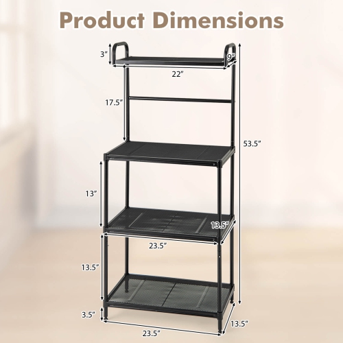 Costway 4-Tier Baker's Rack Microwave Oven Rack Shelves Kitchen Storage Organizer