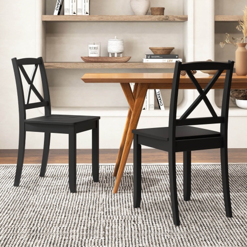 Costway Dining Chair Set of 2 Kitchen Side Chairs with Rubber Wood Legs & Cross Back