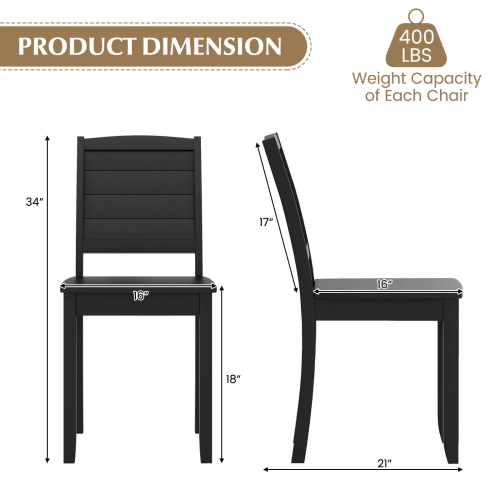 Costway Armless Wood Dining Chair Set of 2 with Rubber Wood Legs Curved Backrest Kitchen
