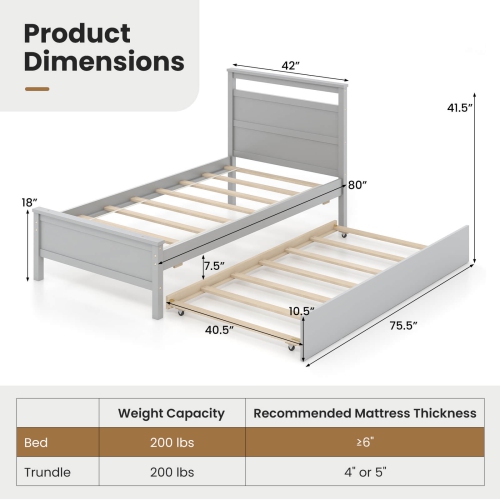 Costway Twin Size Platform Bed with Trundle Pull-out Trundle Headboard & Footboard