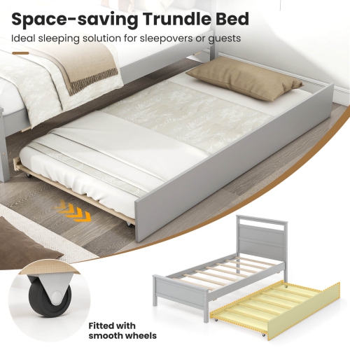 Costway Twin Size Platform Bed with Trundle Pull-out Trundle Headboard & Footboard