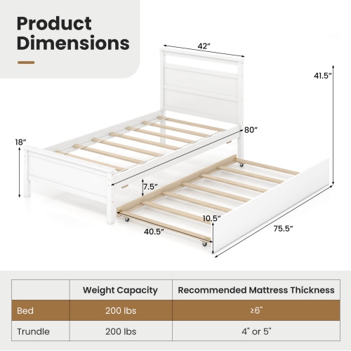 Costway Twin Size Platform Bed with Trundle Pull-out Trundle Headboard & Footboard