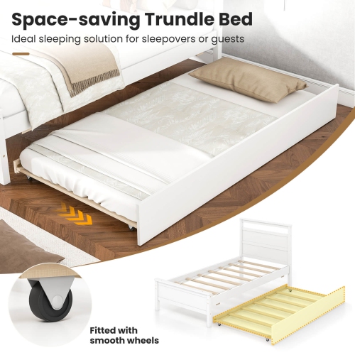 Costway Twin Size Platform Bed with Trundle Pull-out Trundle Headboard & Footboard