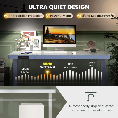 Costway 48" x 24" Whole-Piece Glass Standing Desk w/Drawers Writable Tempered Glass Top