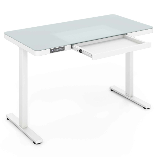 Costway 48" x 24" Whole-Piece Glass Standing Desk w/Drawers Writable Tempered Glass Top