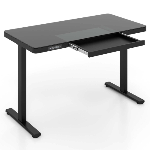 Costway 48" x 24" Whole-Piece Glass Standing Desk w/Drawers Writable Tempered Glass Top