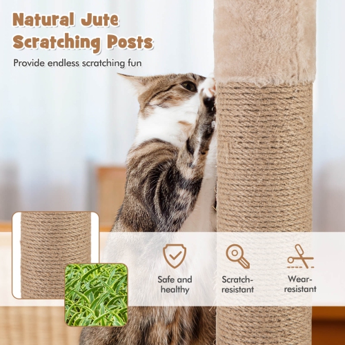 Costway 65" Cattail Cat Tower with Jute Scratching Posts Perch Basket Bed Dangling Balls
