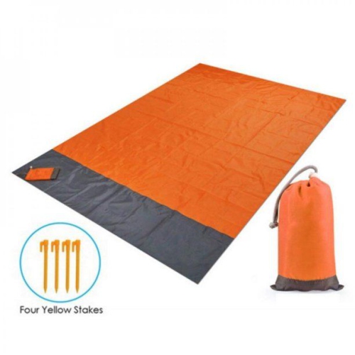 ISTAR  Beach Blanket Waterproof Pocket Picnic Sheet Mat Quick Drying Rug In Orange