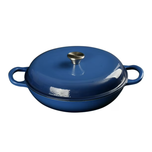 Prime made Enameled Cast Iron 3.38qt Braiser with Lid, Blue, MS Enameled Cast Iron Braiser