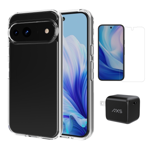 Trousse de démarrage AXS | Étui transparent, protecteur d'écran et chargeur 30&nbsp;W pour Pixel 9/9 Pro de Google