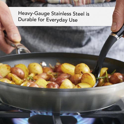 Poêle antiadhésive KitchenAid, 3 couches, acier inoxydable, 12 po, acier inoxydable brossé
