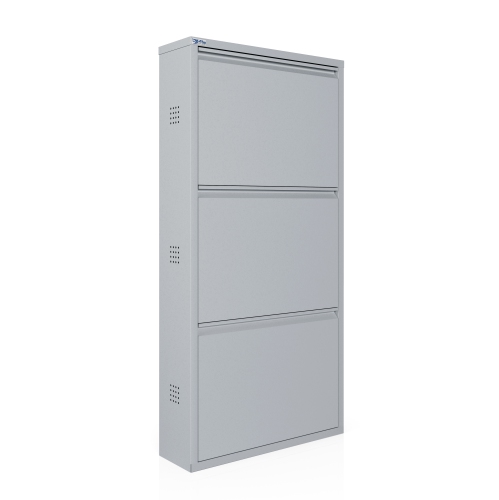 AYK 3-Door metal shoe cabinet with side ventilation - Light Gray