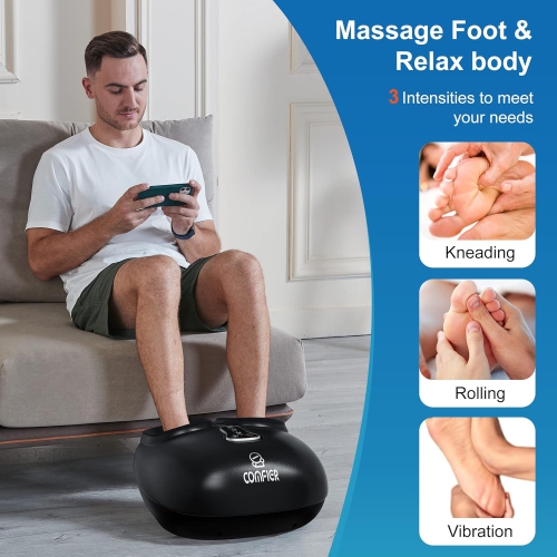 Comfier Shiatsu Foot Massager with Heat Deep Kneading Feet Massage Machine for Plantar Fasciitis Blood Circulation Size Up to 13-Black