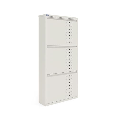 AYK 3-Door metal shoe cabinet with front ventilation - White