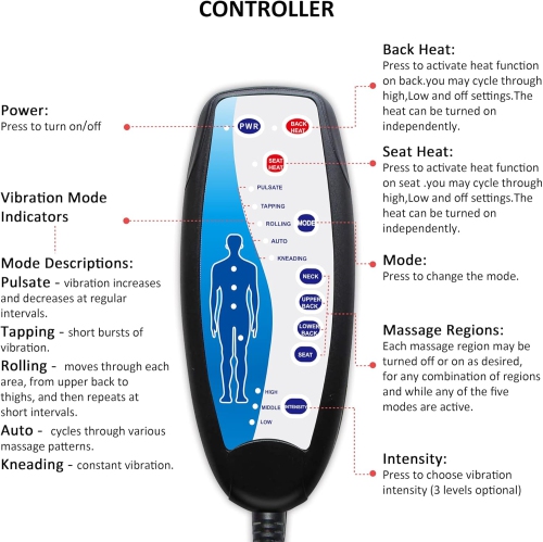 Coussin de siège de massage COMFIER avec chaleur et 10 moteurs de vibration, Cadeaux de Noël pour femmes, hommes, noir