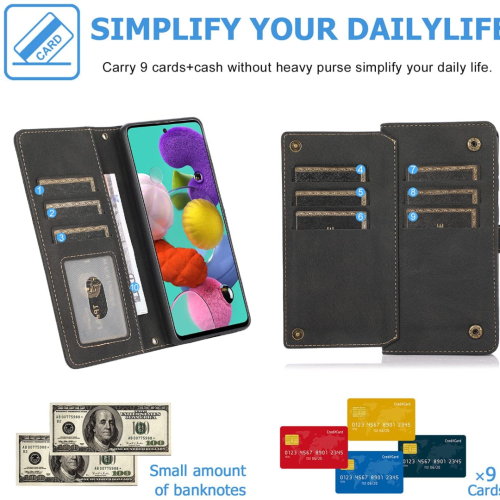 Étui-portefeuille en cuir magnétique étui-portefeuille rabat en cuir antichoc avec 9 fentes pour cartes de crédit pour iPhone 14 - EXPÉDITION GRATUITE