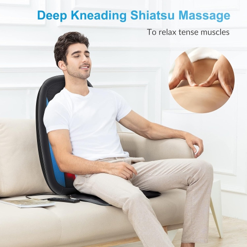 Comfier Shiatsu Back Massager with Heat Deep Tissue Kneading Massage Seat Cushion Electric Chair Pad Black