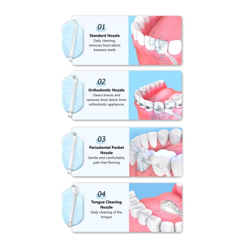 HYFAI QC-T01 Pick dentaire sans fil pour soie dentaire, irrigation orale professionnelle, réflexion miroir complète, 4 embouts, 3 modes IPX7 étanche