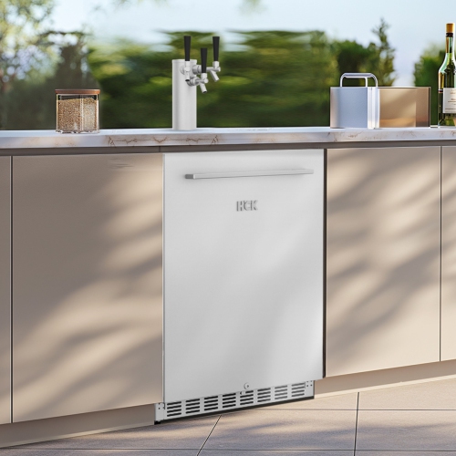 HCK 73 Cans 5.12 Cu. Ft. Outdoor Stainless Steel Fridge Built-In Beverage Refrigerator with Removable Shelves and Full Size Kegerator