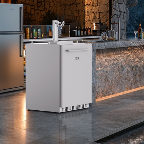 HCK 73 Cans 5.12 Cu. Ft. Outdoor Stainless Steel Fridge Built-In Beverage Refrigerator with Removable Shelves and Full Size Kegerator