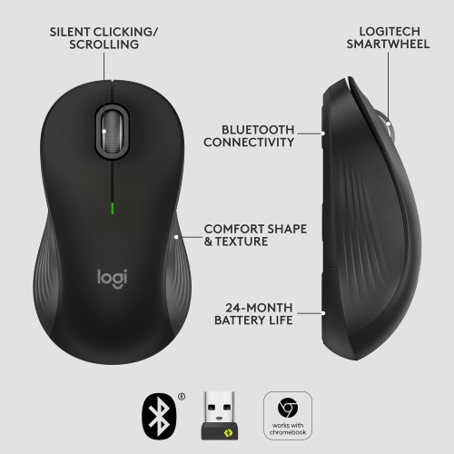 Refurbished Logitech Signature M550 L Full Size Wireless Mouse - for Large Sized Hands, 2-Year Battery, Silent Clicks, Bluetooth, Multi-Device