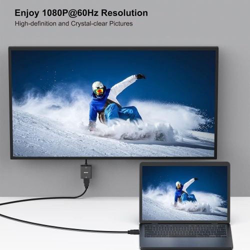 Adaptateur HDMI vers VGA de BENFEI, HDMI unidirectionnel vers VGA (écran) (femelle vers mâle) avec prise audio 3,5&nbsp;mm