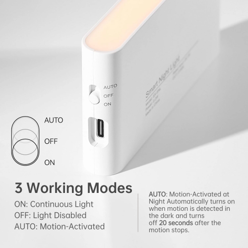 WENHOME Rechargeable Night Light with Dusk to Dawn & Motion Sensor, Warm White LED Light for Bedroom, Kitchen, Stairs, Hallway, 3 Pack