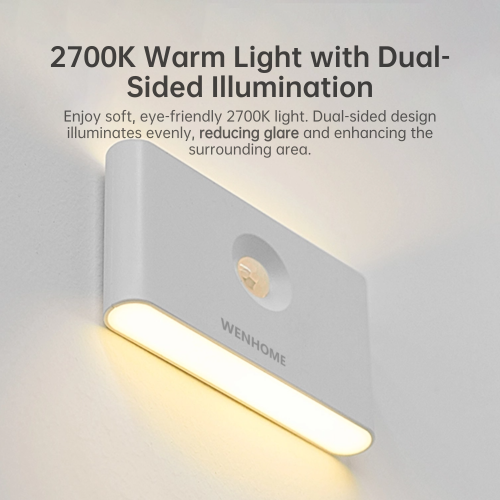 WENHOME Rechargeable Night Light with Dusk to Dawn & Motion Sensor, Warm White LED Light for Bedroom, Kitchen, Stairs, Hallway, 3 Pack