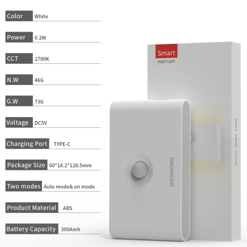 WENHOME Rechargeable Night Light with Dusk to Dawn & Motion Sensor, Warm White LED Light for Bedroom, Kitchen, Stairs, Hallway, 3 Pack