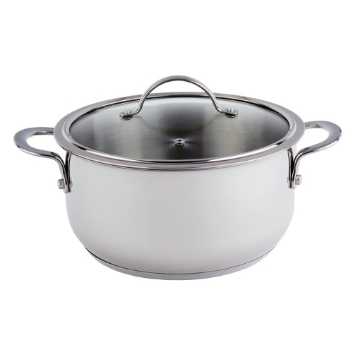 Meyer Nouvelle Stainless Steel 5.4L Dutch Oven with tempered glass lid, Made in Canada