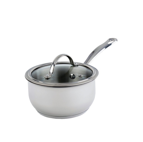 Image 1 de 3.. Casserole 1,5&nbsp;L en acier inoxydable Nouvelle de Meyer avec couvercle en verre trempé, fabriquée au Canada