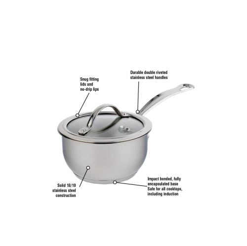 Meyer Nouvelle Stainless Steel 1.5L Saucepan with tempered glass lid, Made in Canada