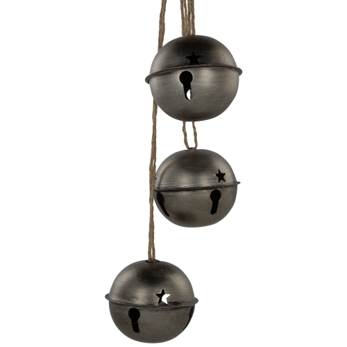 Jingle Bells with Plaid Bow Christmas Decoration - 20" - Silver