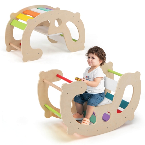 Arche de chevaux à bascule 2-en-1 pour enfants Montessori avec chaise berçante de Costway