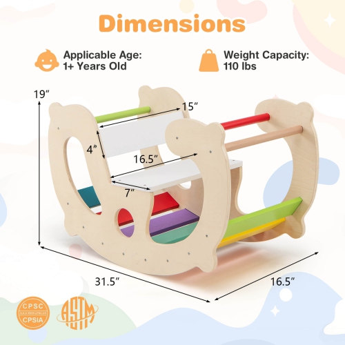 Arche de chevaux à bascule 2-en-1 pour enfants Montessori avec chaise berçante de Costway